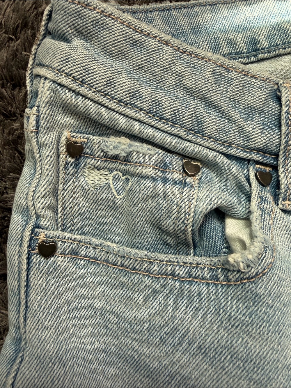 Hollister Low-Rise Light Wash Straight Leg Jeans - With Heart Designs - Picture 3 of 5